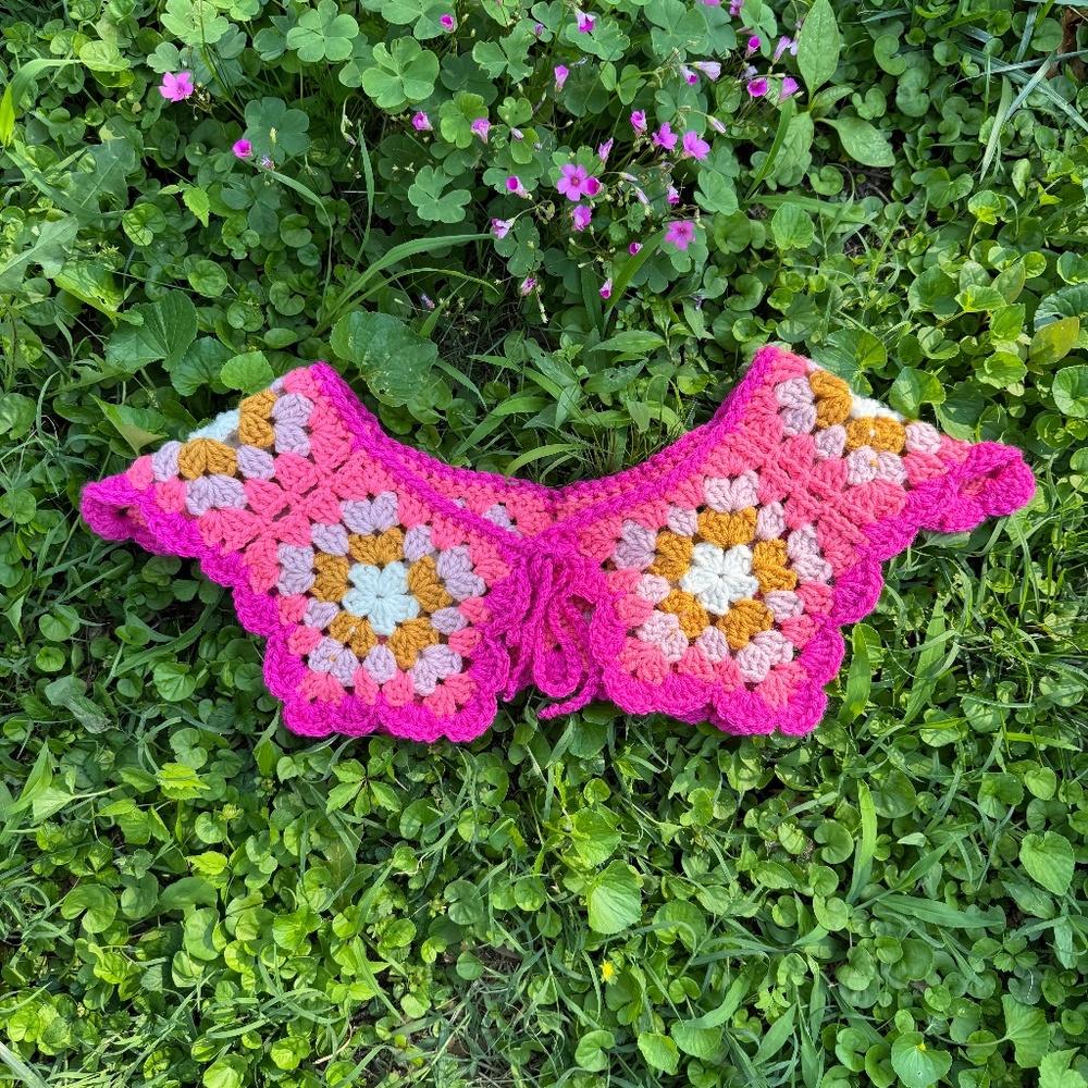 Handmade Pink and Mustard Crochet Collar